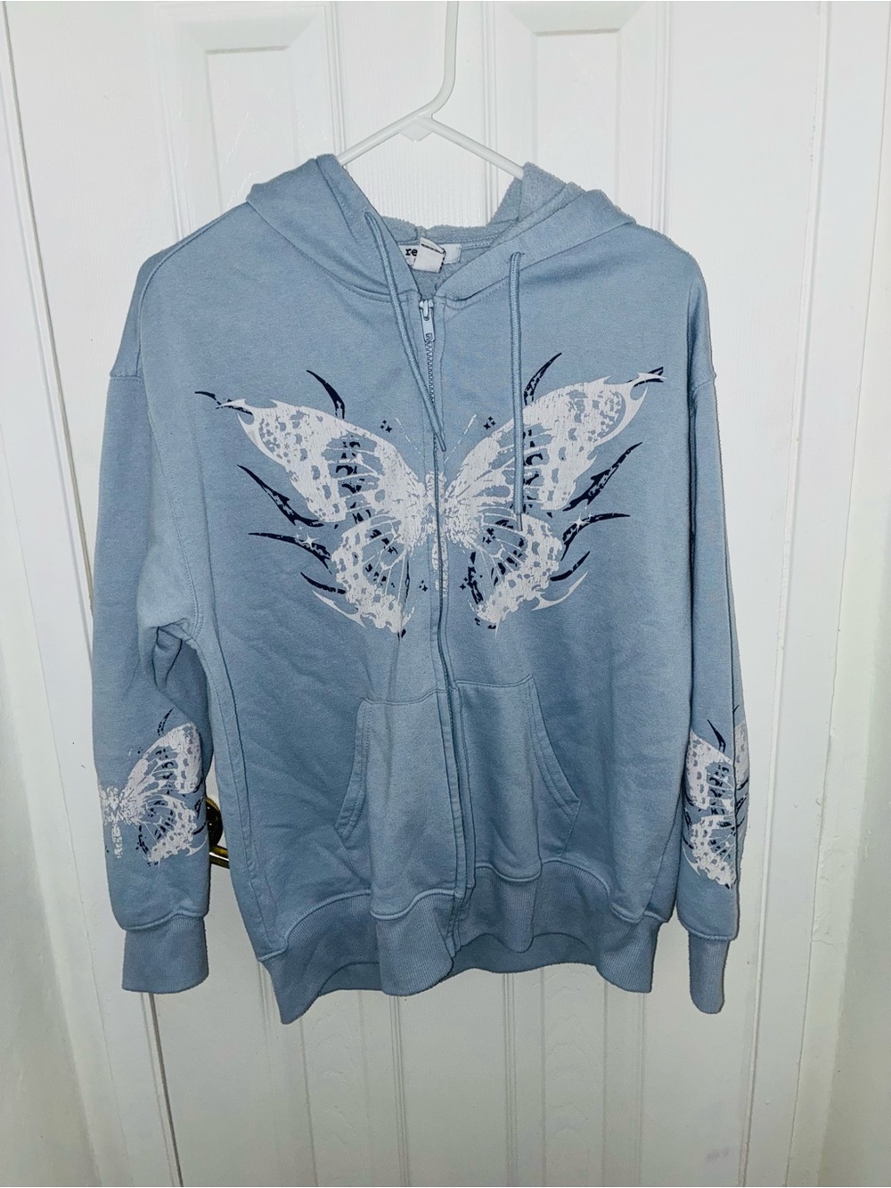 refuge Light Blue Butterfly Zip-Up Hoodie